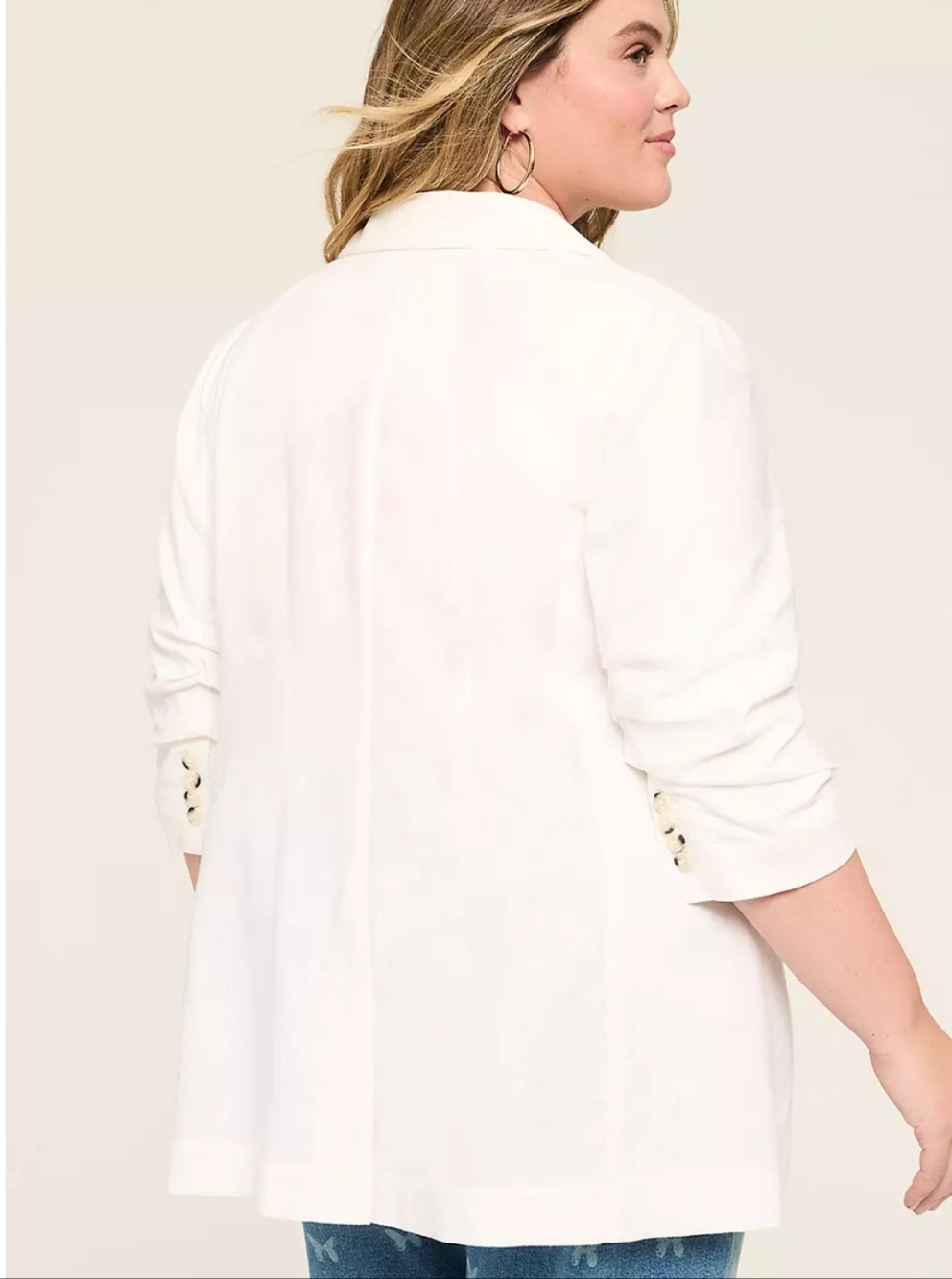Lane Bryant Linen Two-Button Ruched-Sleeve Blazer #3546 - Picture 12 of 12